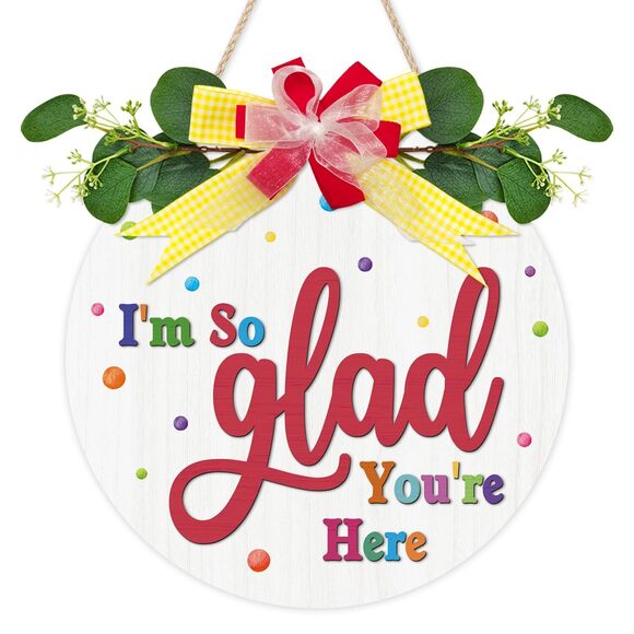 Other - 4709 Colorful 3D I'm So Glad You're Here Door Sign12"x12", Wooden Classroom
